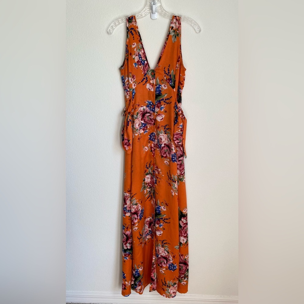 LIKE NEW - Band of Gypsies - Small - Orange satin floral maxi dress